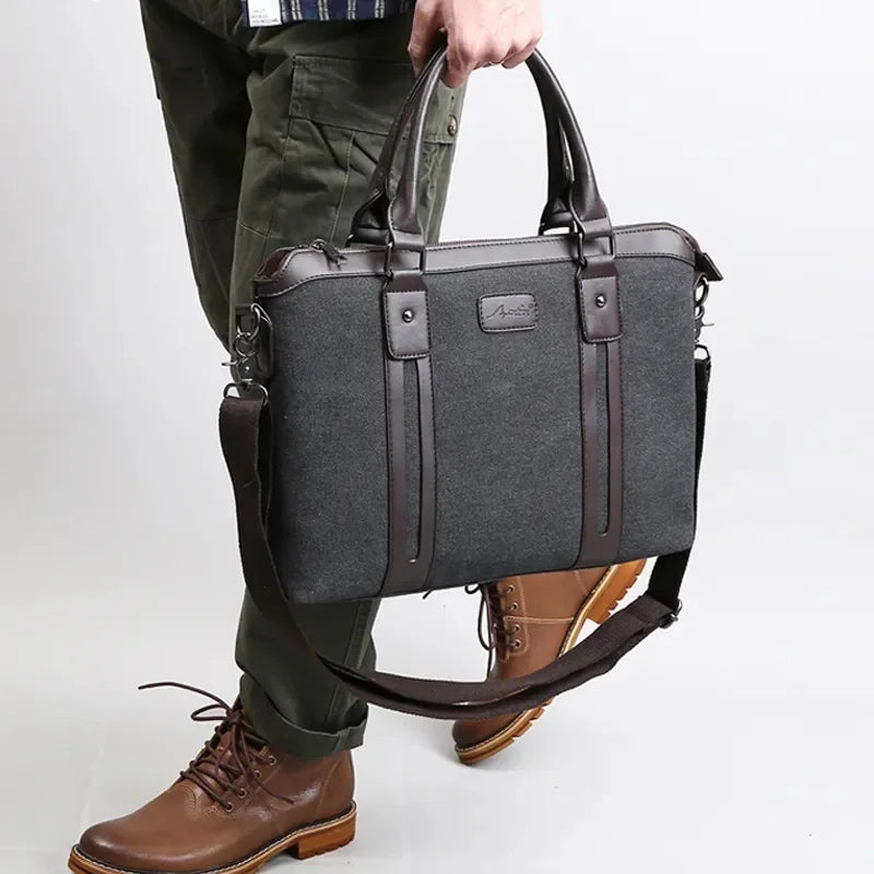 Men's Canvas Business Messenger Bag – Vintage Crossbody Briefcase with Laptop Compartment