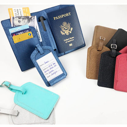 Name Passport Cover Luggage Tag Set - Fashion PU Leather Travel Purse