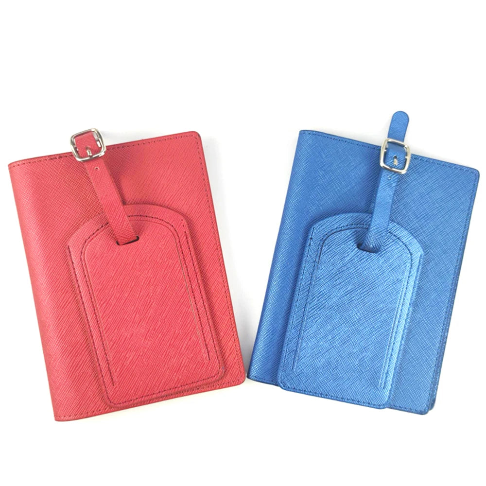 Name Passport Cover Luggage Tag Set - Fashion PU Leather Travel Purse