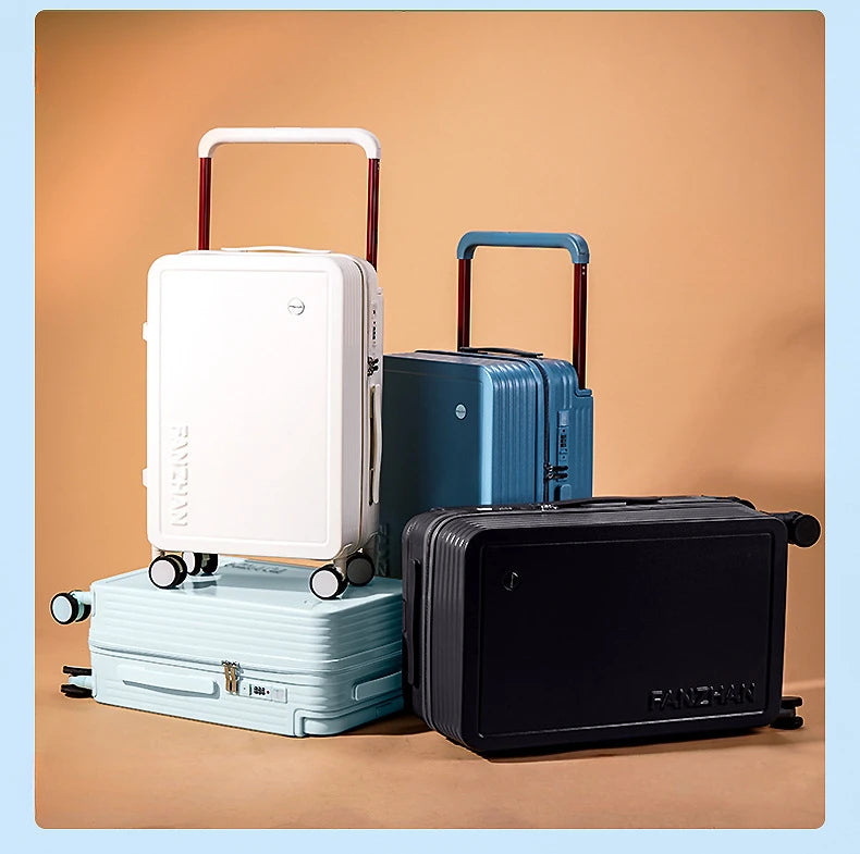 Trolley Suitcase with External USB Charging Port and Foldable Cup Holder