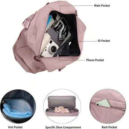 Expandable Travel Duffle Bag for Women – Large Capacity Sports Handbag, Fitness Bag, Weekend Overnight Bag