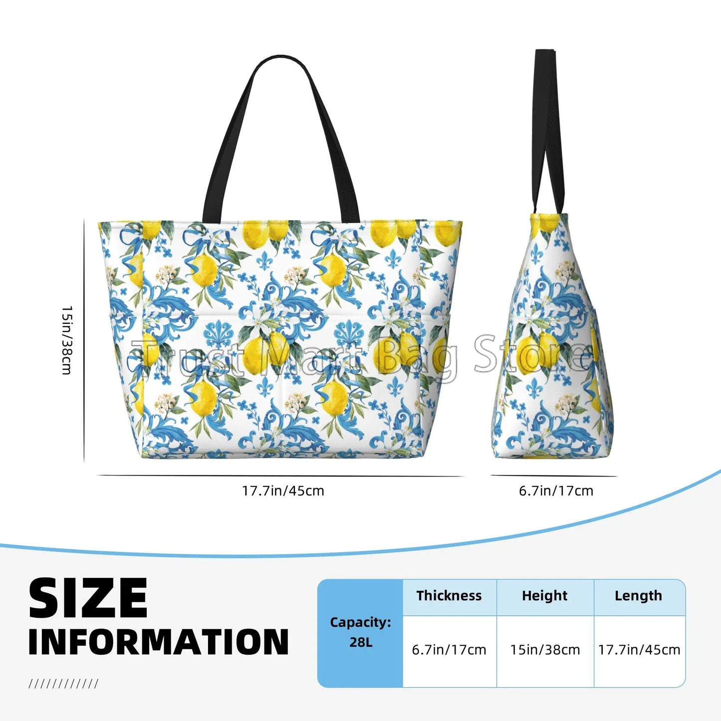 Summer Tropical Lemon Waterproof Beach Bag - Utility Zipper Tote