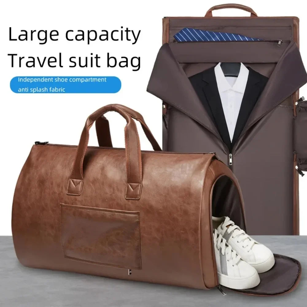 Multifunction Men’s Suit Storage Leather Travel Bag – Large Capacity Luggage Handbag