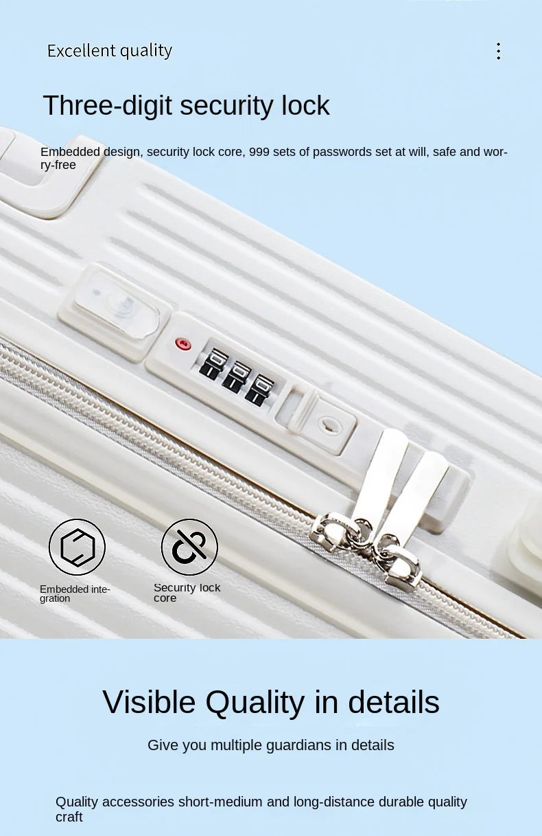 Trolley Suitcase with External USB Charging Port and Foldable Cup Holder