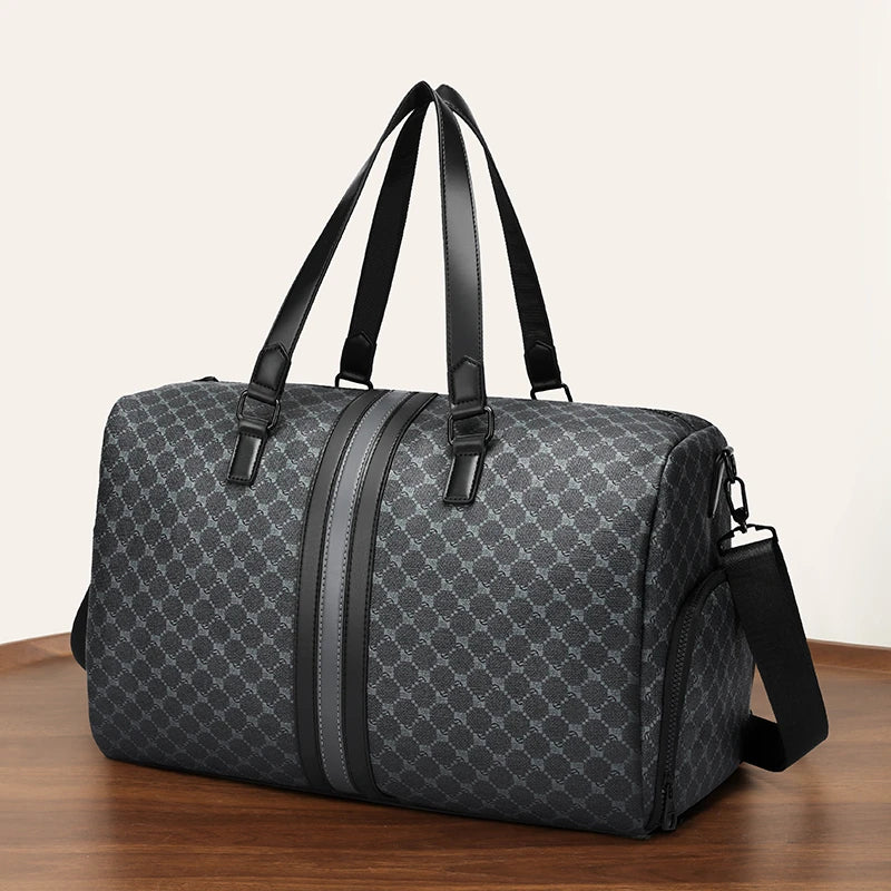 Medium Size Printed Leather Men's Handbag | Designer Travel Bag with Shoe Slot