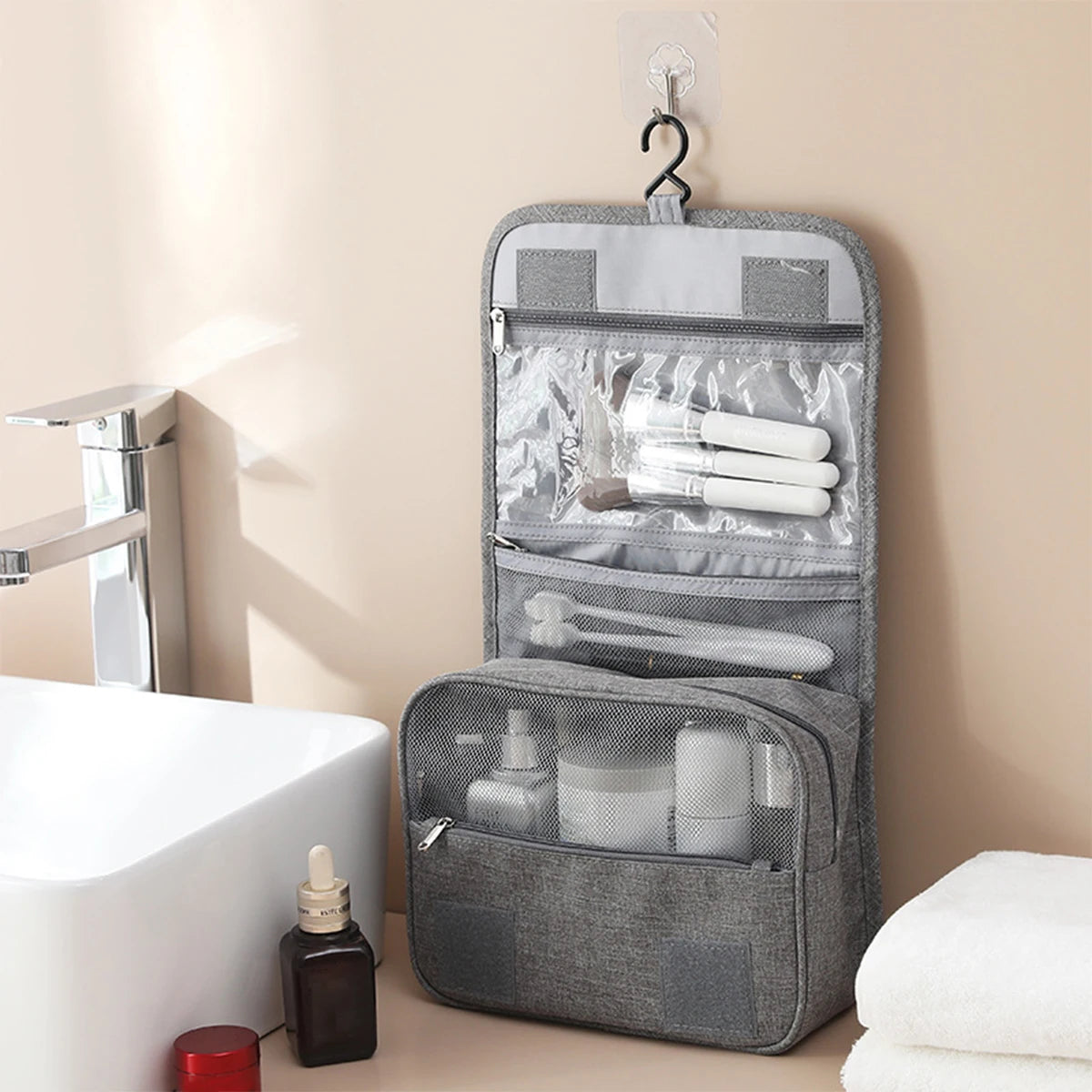 Large Capacity Travel Toiletry Bag - Multifunctional Portable Cosmetic Organizer