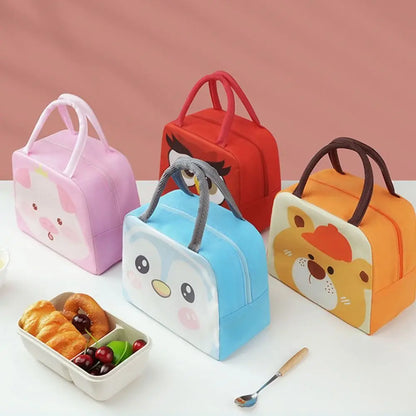 Portable Cartoon Lunch Bag – Kids Friendly Non-Woven Fabric Cooler Tote with Fun Animal Prints