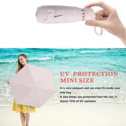 Portable Mini Sun Umbrella – 8-Rib UV Protection Folding Pocket Parasol with Case