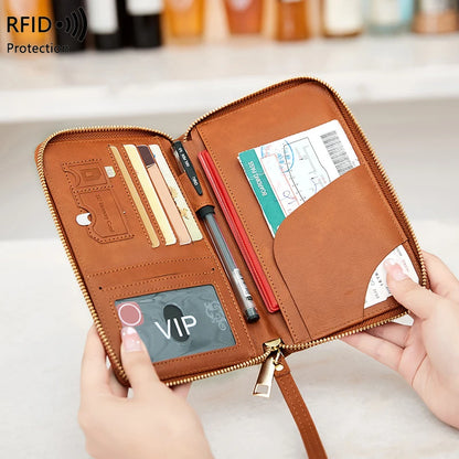 RFID Blocking Passport Holder - Multifunctional Travel Wallet with Wrist Strap