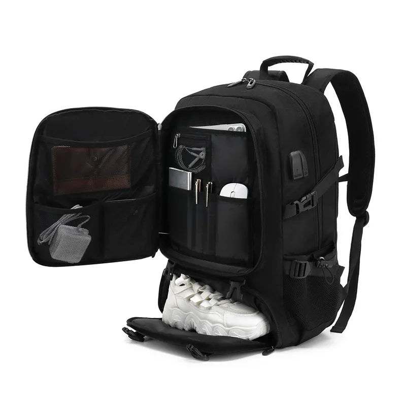 50L/80L Large Travel Backpack for Men – Waterproof, with Separate Shoe Compartment and USB Slot