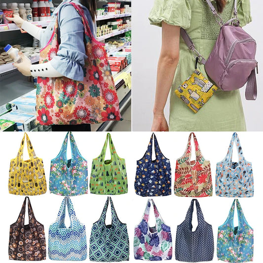 Reusable Foldable Shopping Bags - Large Size Eco-Friendly Totes, Heavy Duty & Washable