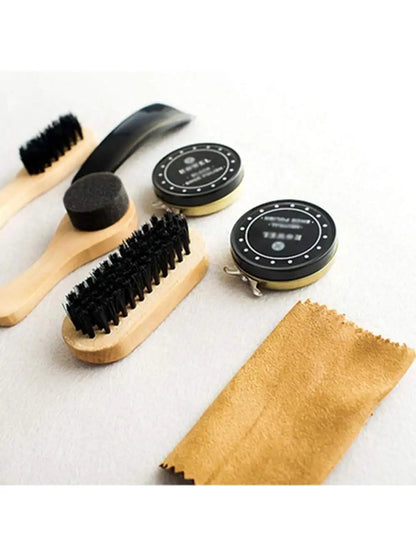 8pcs Shoe Shine Care Kit - Black & Transparent Polish Brush Set