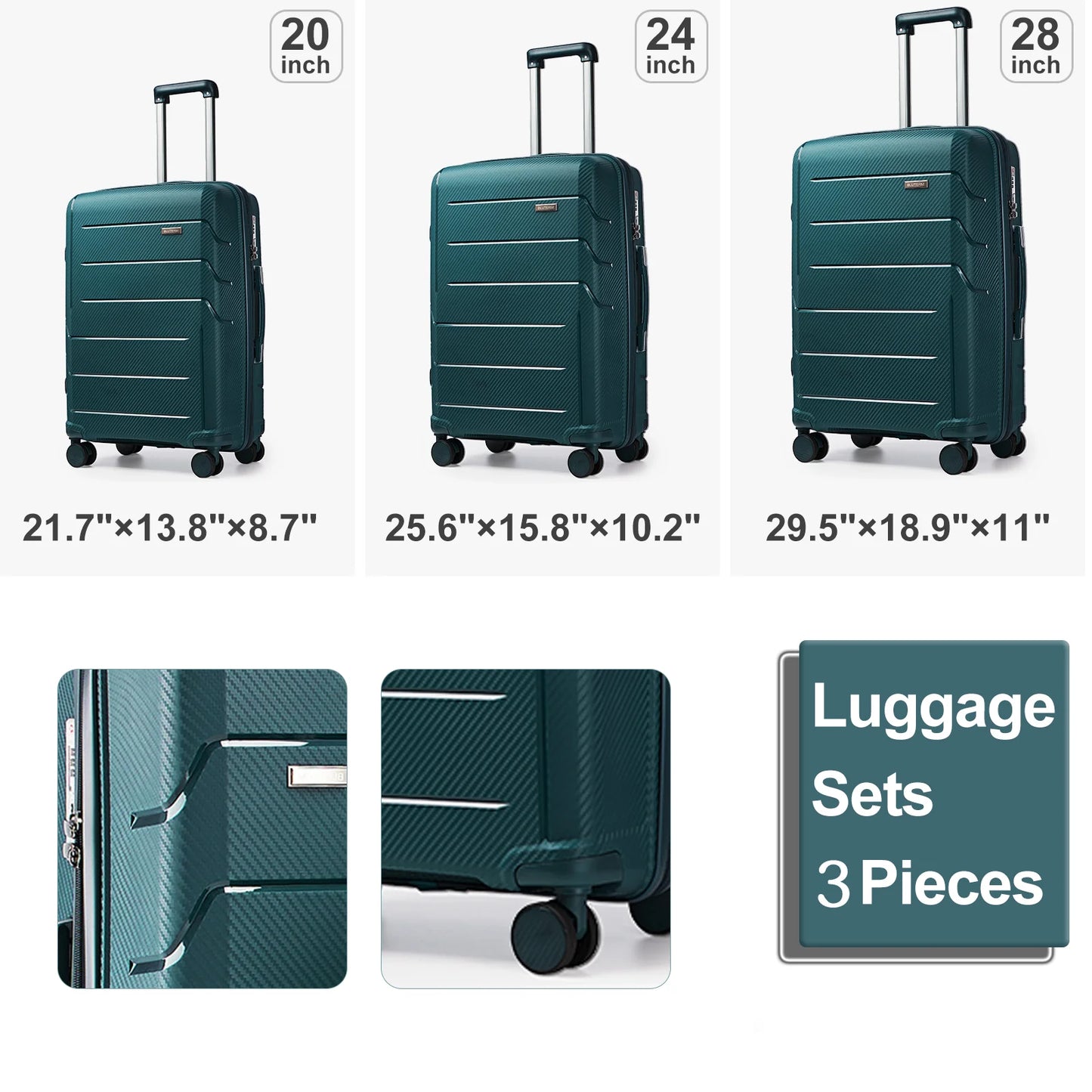 3-Piece Travel Suitcase Set – Large & Medium Trolley Suitcases with Swivel Wheels and TSA Lock