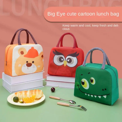 Portable Cartoon Lunch Bag – Kids Friendly Non-Woven Fabric Cooler Tote with Fun Animal Prints