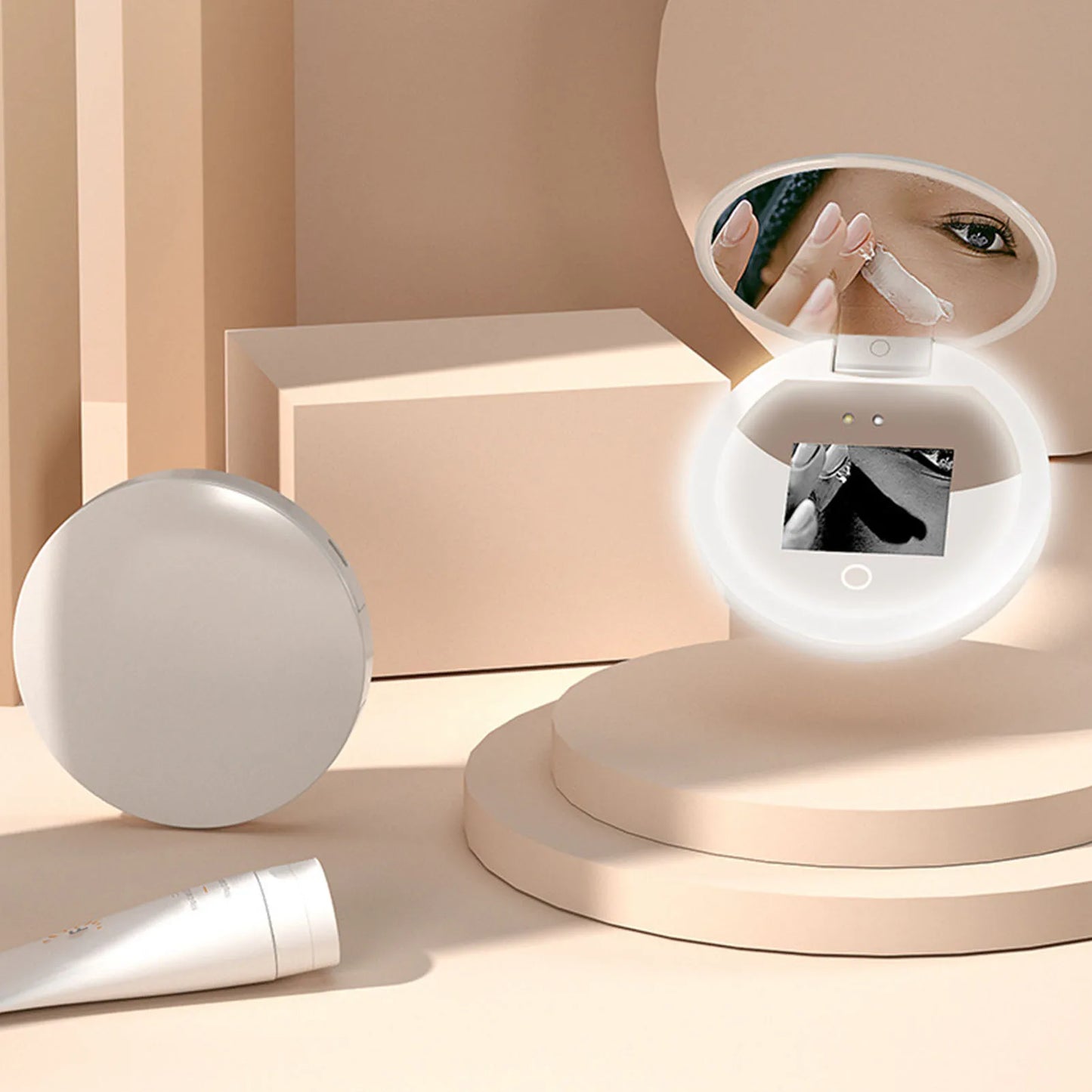 UV Mirror Sunscreen Testing Camera with Light – 2X Magnification Travel Makeup Mirror