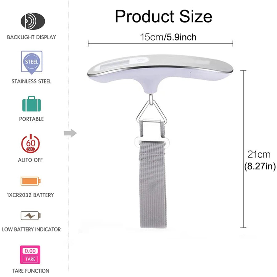 110lb/50kg High Precision Portable Digital Heavy Duty Luggage Weight Scale with Backlight and 4 Unit Conversion