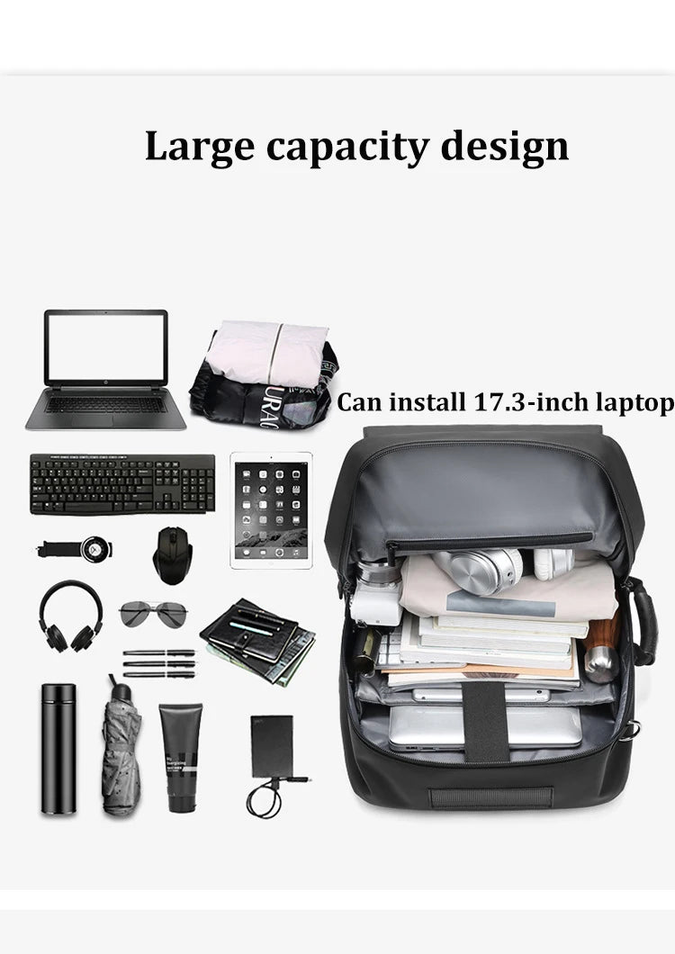 Men's Travel Backpack - Waterproof 17-inch Business Laptop Backpack with Separate Shoe Bag and USB Charging