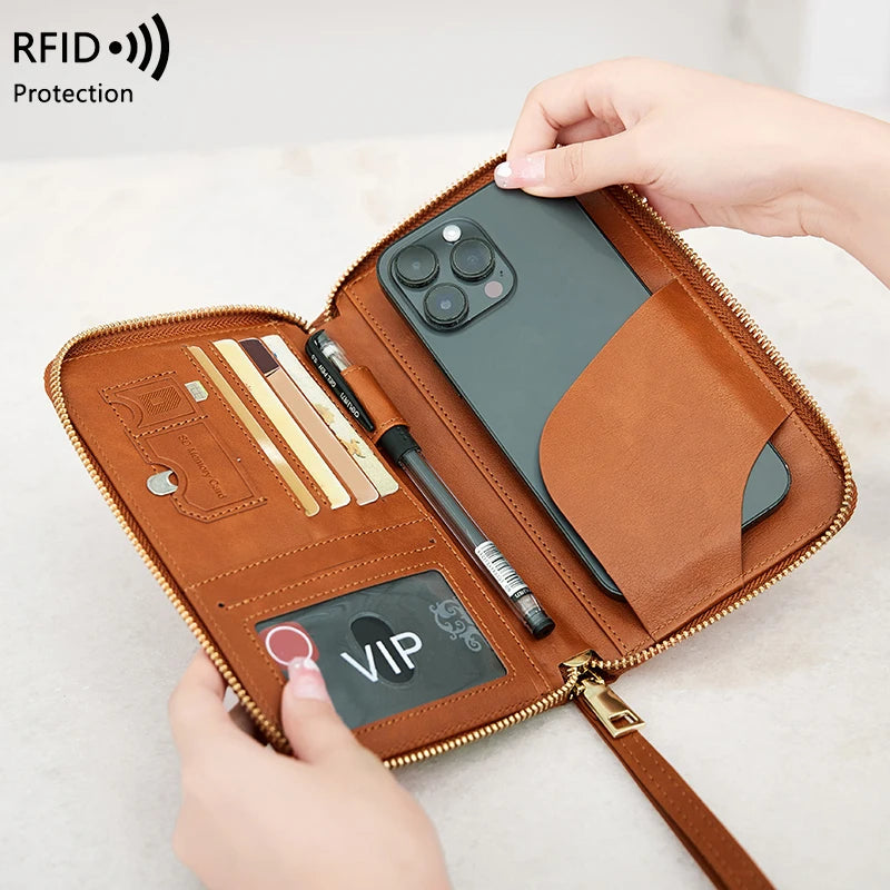 RFID Blocking Passport Holder - Multifunctional Travel Wallet with Wrist Strap