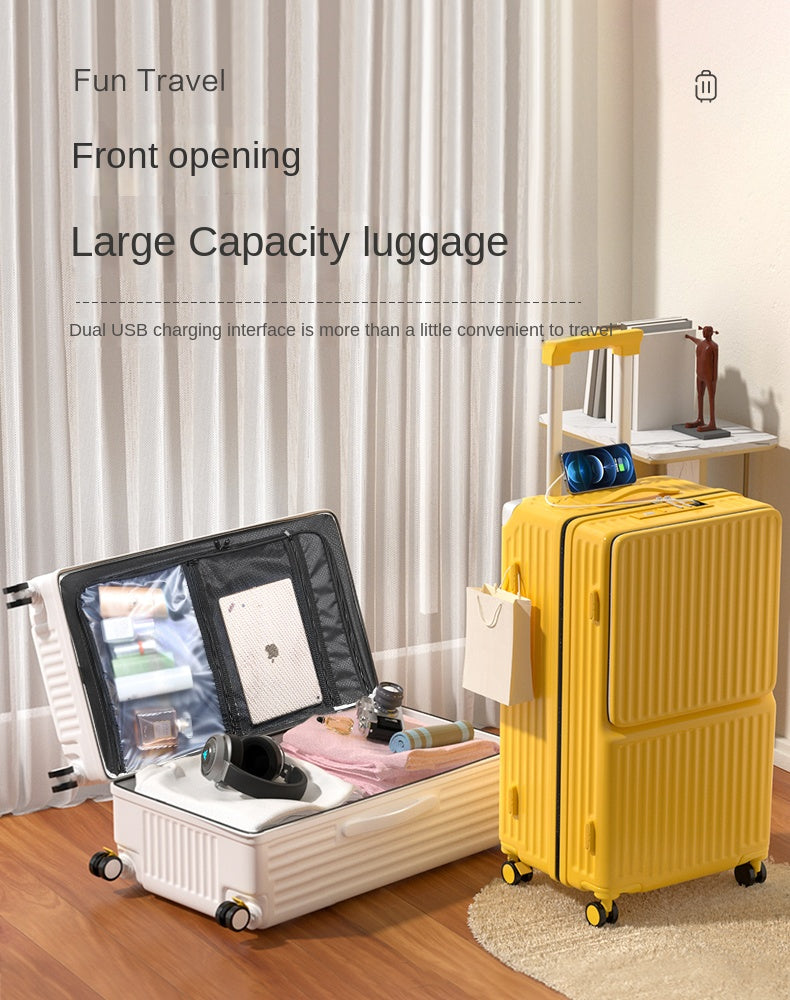 Multifunctional Suitcase | Front Opening Laptop Trolley Case with USB Charging