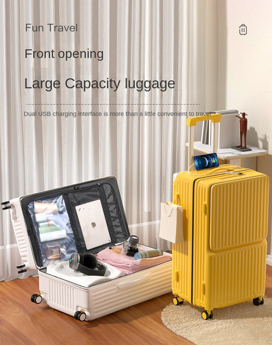 Large Capacity Trolley Case with Front Laptop Compartment – 24”/26”/28”/30” ABS+PC Luggage for Men and Women