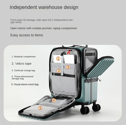 Travel Suitcase - Front Opening Laptop Boarding Case with USB Charging